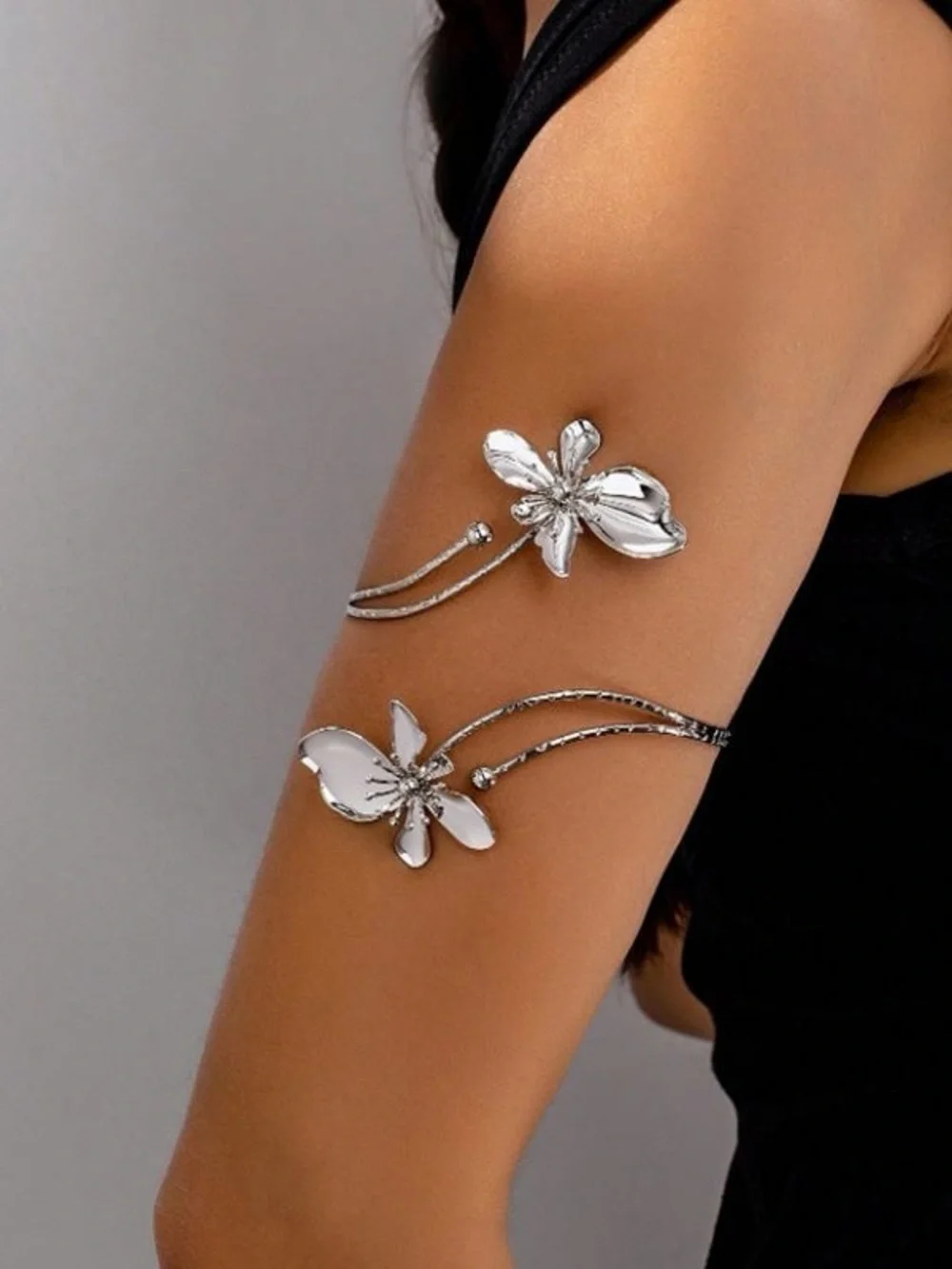 Silver Floral Arm Cuff Bracelet - Women Jewelry